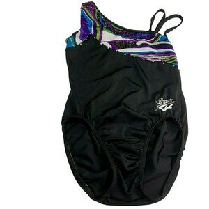 GK Elite Leotard size AS Shawn Johnson Collection Black Purple Rhinestone